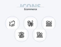 E-Commerce-Linie Icon Pack 5 Icon-Design. Std. Laden. Anschauen. Notizblock vektor