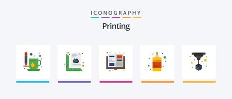utskrift platt 5 ikon packa Inklusive d skriva ut. bläck. skriva ut. Färg. tidskrift. kreativ ikoner design vektor