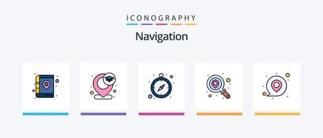 navigering linje fylld 5 ikon packa Inklusive Karta. gps. plats. Galleri. konst. kreativ ikoner design vektor