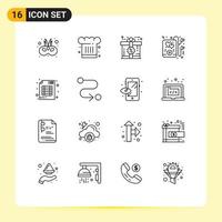 Stock Vector Icon Pack mit 16 Linienzeichen und Symbolen für Markenparty-Restaurant-Musikgeschenk editierbare Vektordesign-Elemente