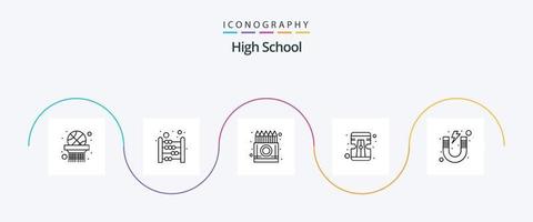 High School Line 5 Icon Pack inklusive Magnet. Bildung. Farbe. Werkzeug. Bleistift vektor