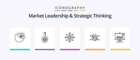 marknadsföra ledarskap och strategisk tänkande linje 5 ikon packa Inklusive torn. byggnad. fil. procentsats. Diagram. kreativ ikoner design vektor