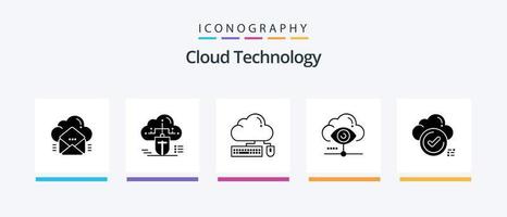 Cloud Technology Glyph 5 Icon Pack inklusive Ansicht. Auge. online. Daten. Maus. kreatives Symboldesign vektor