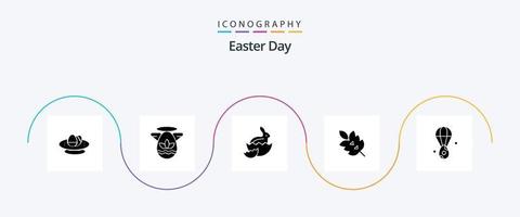 påsk glyf 5 ikon packa Inklusive vår. blad. gradskiva. grön. natur vektor