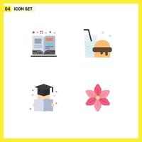 uppsättning av 4 modern ui ikoner symboler tecken för konst utbildning lärobok mat blomma redigerbar vektor design element