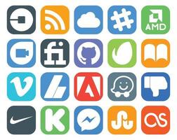 20 Social Media Icon Pack, einschließlich Adobe Adsense Google Duo Video iBooks vektor
