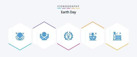 Earth Day 25 Blue Icon Pack inklusive grüner Fabrik. Öko-Herstellung. Erde. grün. Erde vektor