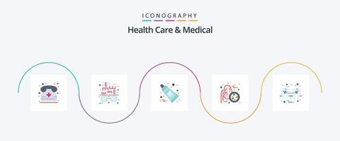 hälsa vård och medicinsk platt 5 ikon packa Inklusive hälsa. dental. rena. urologi. njurar vektor