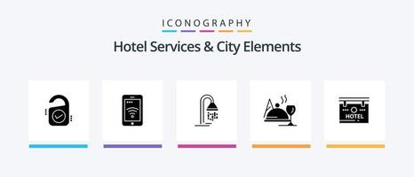 hotelservices und stadtelemente glyph 5 icon pack inklusive zeichen. Glas. Bad. Lebensmittel. Hotel. kreatives Symboldesign vektor