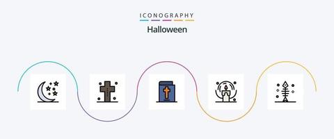 Halloween-Linie gefülltes flaches 5-Icon-Paket einschließlich Halloween. Knochen. Bibel. Nacht. Halloween vektor