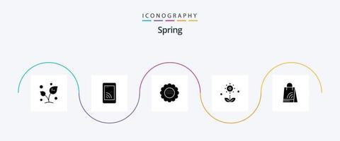 Spring Glyph 5 Icon Pack inklusive Shopping. Handtasche. Service. Tasche. Natur vektor