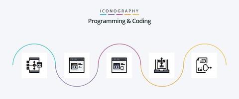 Programmier- und Codierungslinie gefülltes flaches 5-Icon-Paket einschließlich Entwicklung. c. sich entwickeln. Planung. Entwicklung vektor