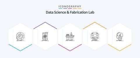 data vetenskap och tillverkning labb 25 linje ikon packa Inklusive utskrift. digital. forskning. produktion. labb vektor