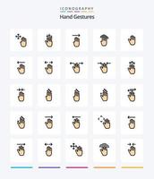 kreative Handgesten 25 Zeilen gefülltes Icon Pack wie Körpersprache. Schnittstelle. Finger. Gesten. Finger vektor