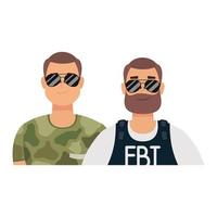 junger Mann mit Bart fbi Agent und militärischem Vektorillustrationsdesign vektor