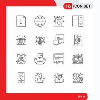 Stock Vector Icon Pack mit 16 Zeilenzeichen und Symbolen für Laborarbeiten Getränke Büromöbel editierbare Vektordesign-Elemente
