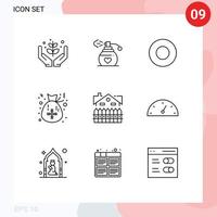 packa av 9 modern konturer tecken och symboler för webb skriva ut media sådan som konstruktion lägenhet maträtt santa firande redigerbar vektor design element