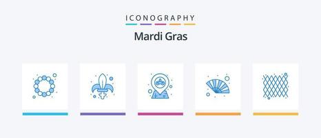 Mardi Gras Blue 5 Icon Pack inklusive Dekoration. Wind. Lage. Gras. Ventilator. kreatives Symboldesign vektor