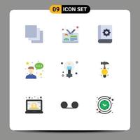 9 universelle flache Farben für Web- und mobile Anwendungen gesetzt Glühbirne Unternehmerassistent Mitarbeiter Service editierbare Vektordesign-Elemente vektor