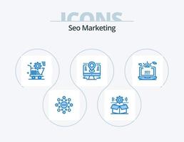 SEO-Marketing blau Icon Pack 5 Icon-Design. lcd. Rechner. Einstellung. Karte. online vektor