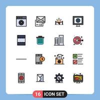 Gruppe von 16 flachen, farbgefüllten Linien Zeichen und Symbole für Layout-Nachrichten Business Internet Mann editierbare kreative Vektordesign-Elemente vektor
