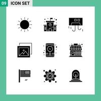 Aktienvektor-Icon-Paket mit 9 Zeilenzeichen und Symbolen für Zeitfoto-Luftgalerie-Hardware editierbare Vektordesign-Elemente vektor
