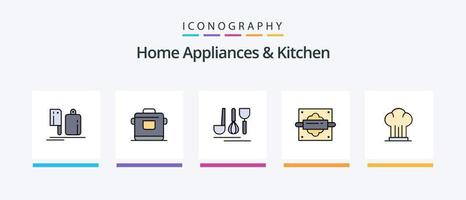 Hem apparater och kök linje fylld 5 ikon packa Inklusive Hem. dryck. kök. glasögon. kök. kreativ ikoner design vektor