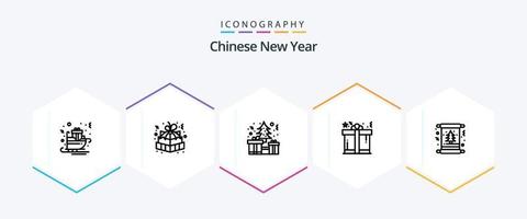 Chinesisches Neujahr 25-Zeilen-Icon-Pack inklusive Einkaufen. Kasten. Geschenkbox. gegenwärtig. Weihnachten vektor