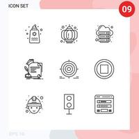 packa av 9 modern konturer tecken och symboler för webb skriva ut media sådan som tilldela grad firande certifikat server redigerbar vektor design element