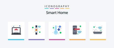 Smart Home Flat 5 Icon Pack inklusive Bad. sperren. Bildschirm. Heimat. Wetter. kreatives Symboldesign vektor