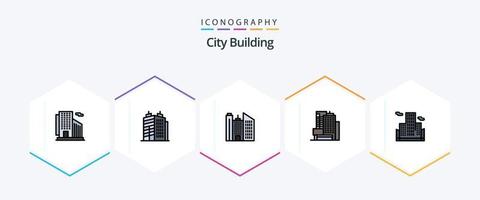 City Building 25 Filledline Icon Pack inklusive . Unternehmen. vektor