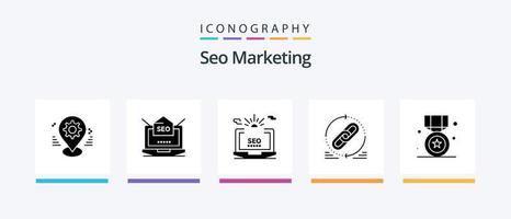 SEO Marketing Glyph 5 Icon Pack inklusive Web. Verknüpfung. Post. Netz. Einstellung. kreatives Symboldesign vektor