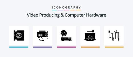 Videoproduktion und Computerhardware Glyph 5 Icon Pack inklusive Laptop. Hardware. Quelle. Rechner. Netzwerk. kreatives Symboldesign vektor