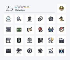 Motivation 25 Zeilen gefülltes Icon Pack inklusive Glühbirne. Einstellung. Treffen. Ausrüstung. Paar vektor