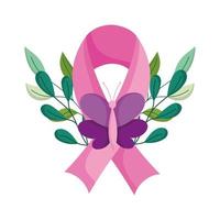 bröstcancermedvetenhet månad rosa band lövverk natur vektor