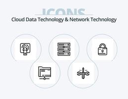 Cloud-Datentechnologie und Netzwerktechnologie-Line-Icon-Pack 5-Icon-Design. Tuch . Server. Datei . rechnen. Netz vektor
