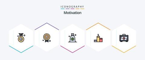 Motivation 25 Filledline Icon Pack inklusive . Motivation. Geld. Gesundheitstasche. Leistung vektor