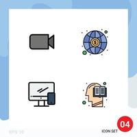 Stock Vector Icon Pack mit 4 Zeilenzeichen und Symbolen für Kameragerät ui Geld mobile editierbare Vektordesign-Elemente