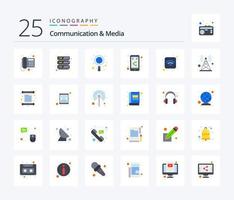 Kommunikation und Medien 25 flache Farbsymbolpakete inklusive WLAN. Internet. global. Sozial. Medien vektor
