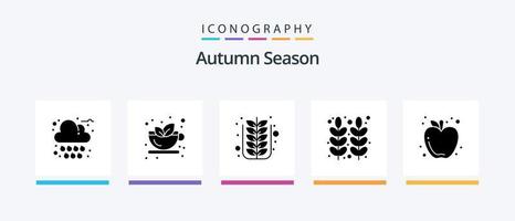 Autumn Glyph 5 Icon Pack inklusive Weizen. Getreide. Herbst. Lebensmittel. Baum. kreatives Symboldesign vektor