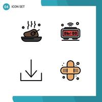 Gruppe von 4 gefüllten flachen Farbzeichen und Symbolen für Hähnchen-WLAN-Mahlzeituhr-Download editierbare Vektordesign-Elemente vektor