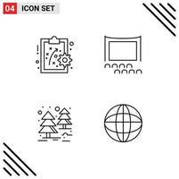 Stock Vector Icon Pack mit 4 Zeilen Zeichen und Symbolen für Performance Management Baum Publikum Film Globus editierbare Vektordesign-Elemente