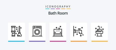 Badezimmerlinie 5 Icon Pack inklusive . Bad. Bad. Toilette. Zimmer. kreatives Symboldesign vektor