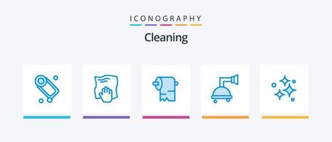 Cleaning Blue 5 Icon Pack inklusive Ordentlich. sauber. schrubben. Dusche. Bad. kreatives Symboldesign vektor