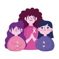 månad för medvetenhet om bröstcancer, grupp kvinnlig ung kampanj motiverande vektor