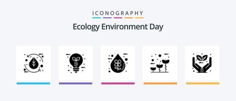 ekologi glyf 5 ikon packa Inklusive klot. eko. blad. flytande. eko. kreativ ikoner design vektor