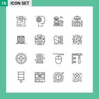 Gliederungssatz für mobile Schnittstellen mit 16 Piktogrammen von editierbaren Vektordesign-Elementen für Fehler, Abendessen, Personal, Wohnbüro vektor