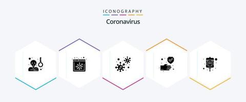 Coronavirus 25 Glyphen-Icon-Pack inklusive Paket. Blut. Bakterien. sicher. Hand vektor