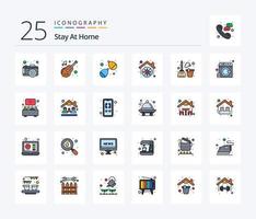 Bleib zu Hause 25 Zeilen gefülltes Icon Pack inklusive Zuhause. Eimer. Ballon. bleibe. Heimat vektor