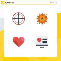 4 flaches Icon-Pack der Benutzeroberfläche mit modernen Zeichen und Symbolen von Bulls Eye Love Target Sonnenblume wie editierbare Vektordesign-Elemente vektor